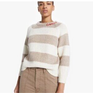 MOTHER Cream & Tan Striped alpaca wool Sweater ribbed hems size small